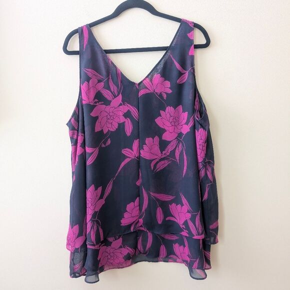 Lane Bryant Modern Swing Double-Layer Chiffon Tank Navy Fuchsia Size 20L - Picture 4 of 8